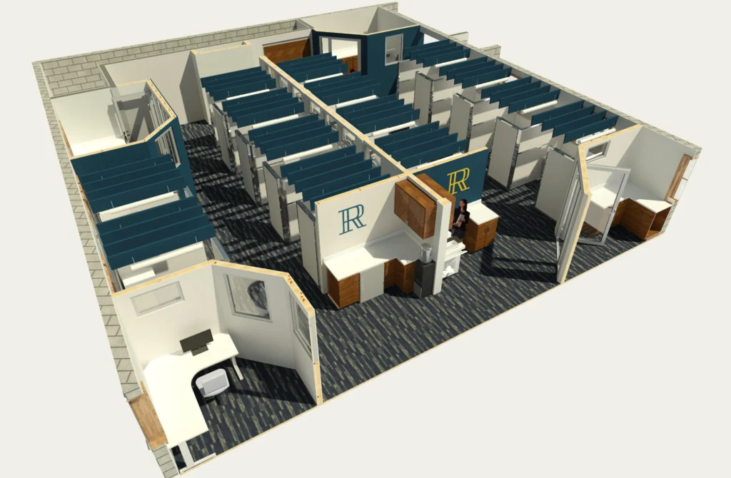 Axonometric design model of the call center fit-out